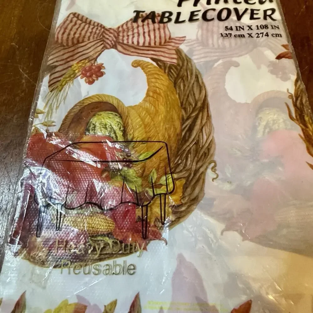 Vintage NOS Flomo Thanksgiving Plastic Tablecloth Cornucopia 54x108 Sealed